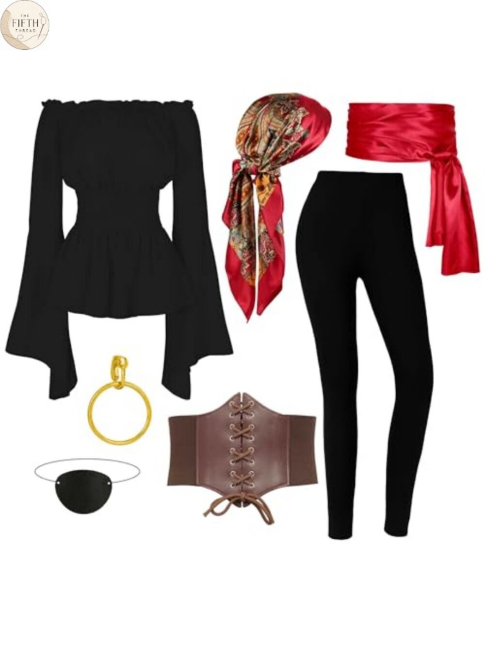 Pirate Costume Set Renaissance Blouse Corset Belt Leggings Headscarf Women